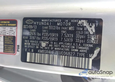 2014 Hyundai Santa Fe Gls из США, поврежденный, VIN KM8SR4HF7EU036827